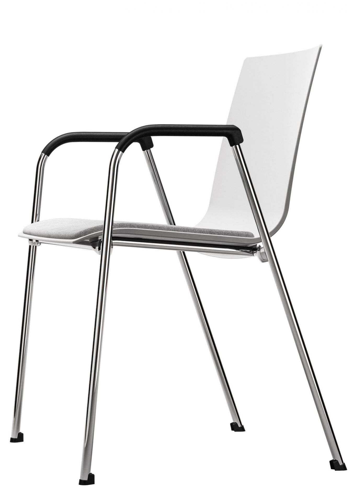 S 260 Stuhl mit Armlehne, Spiegelpolster und Chromgestell. Moderner Bürostuhl für Konferenzräume.
